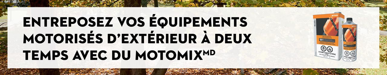 Entreposez vos équipements motorisés d’extérieur à deux temps avec du MotoMix<sup>MD</sup>